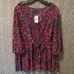 Torrid Top Womens 3 3X Multi Leopard Print Georgette Tie Front Peplum Blouse NEW